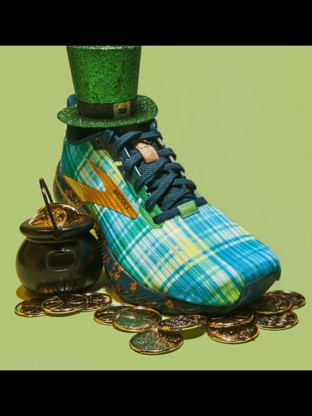 Brooks Men Size 13 ST. PATTY"S Green Plaid Running Shoes,EUC - Picture 2 of 11